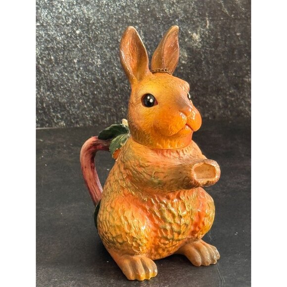 Mini Ceramic Rabbit Teapot With Sunflower Accent & Chain Lid 5" Tall Easter Spri - Picture 2 of 8